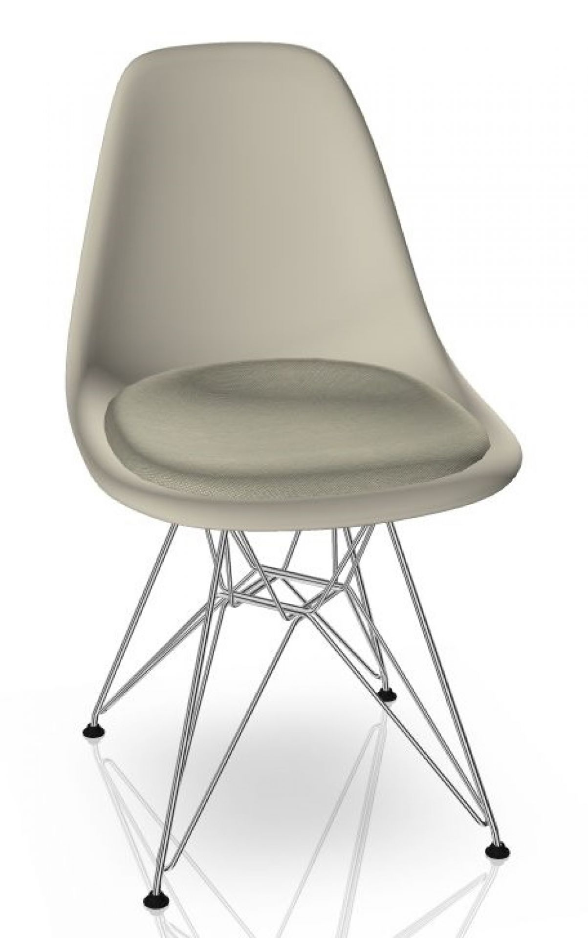 Eames Plastic Side Chair DSR Chair with Seat Cushion Vitra Chrome - Hopsack warmgrey/ivory, pebble